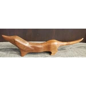 Carved Wood Dachshund wiener Dog Figure Signed